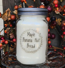 Load image into Gallery viewer, Maple Banana Nut Bread soy candle, beautifully scented,  16 oz Mason jar, hand poured cotton wick