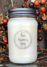 Load image into Gallery viewer, Black Raspberry Vanilla soy candle in 16 oz Mason jar, hand poured cotton wick 