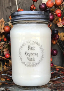 Black Raspberry Vanilla soy candle in 16 oz Mason jar, hand poured cotton wick 