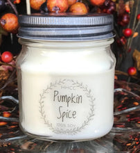Load image into Gallery viewer, Pumpkin Spice soy candle, beautifully scented,  8 oz Mason jar, hand poured cotton wick