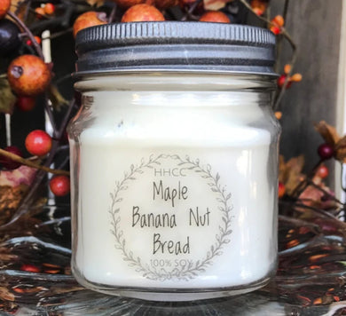 Maple Banana Nut Bread soy candle, beautifully scented,  8 oz Mason jar, hand poured cotton wick
