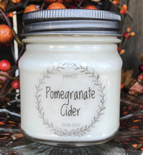 Load image into Gallery viewer, Pomegranate Cider soy candle, beautifully scented,  8 oz Mason jar, hand poured cotton wick