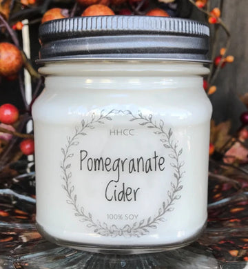 Pomegranate Cider soy candle, beautifully scented,  8 oz Mason jar, hand poured cotton wick