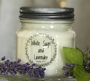 White Sage and Lavender soy candle, beautifully scented,  8 oz Mason jar, hand poured cotton wick