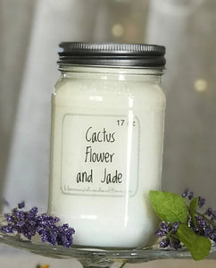Cactus Flower and Jade soy candle in 16 oz Mason jar, hand poured cotton wick
