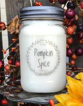 Load image into Gallery viewer, Pumpkin Spice soy candle, beautifully scented,  16 oz Mason jar, hand poured cotton wick
