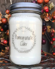 Load image into Gallery viewer, Pomegranate Cider soy candle, beautifully scented,  16 oz Mason jar, hand poured cotton wick