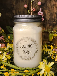 Cucumber Melon soy candle in 16 oz Mason jar, hand poured cotton wick