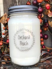 Load image into Gallery viewer, Orchard Peach soy candle, beautifully scented,  16 oz Mason jar, hand poured cotton wick