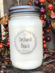 Orchard Peach soy candle, beautifully scented,  16 oz Mason jar, hand poured cotton wick