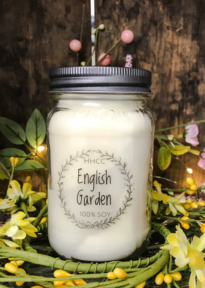 English Garden soy candle, 16 oz Mason jar, hand poured cotton wick