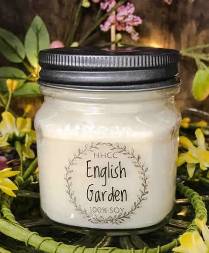 English Garden soy candle, 8 oz Mason jar, hand poured cotton wick