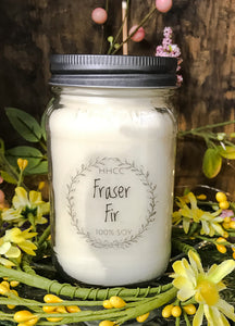Fraser Fir soy candle, 16 oz Mason jar, hand poured cotton wick
