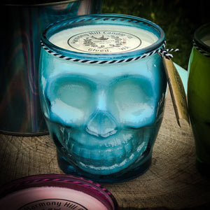 Skull candles —100% soy wax in recycled glass.