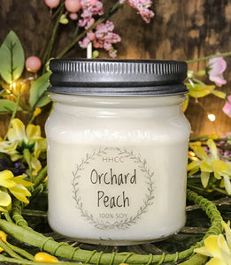 Orchard Peach soy candle, beautifully scented,  8 oz Mason jar, hand poured cotton wick